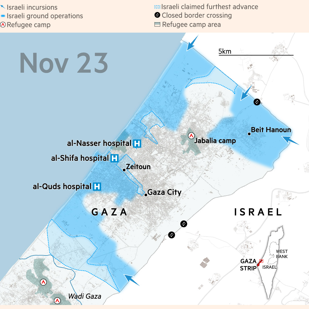 Israeli troop movements within Gaza between October 30 and November 23